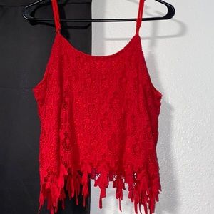 Red lace crop tank
